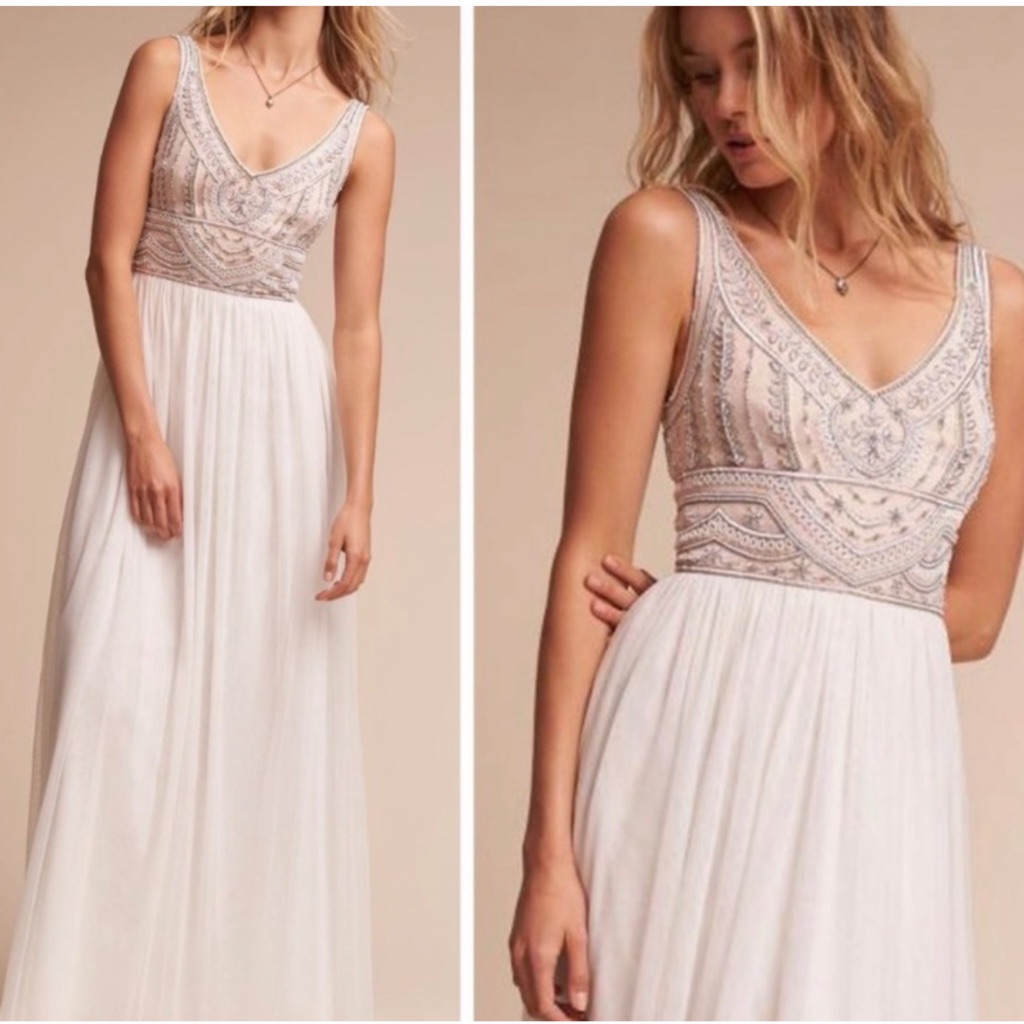 Bhldn Sterling Beaded Bodice Ivory Tulle Dress Size 4 Nwot